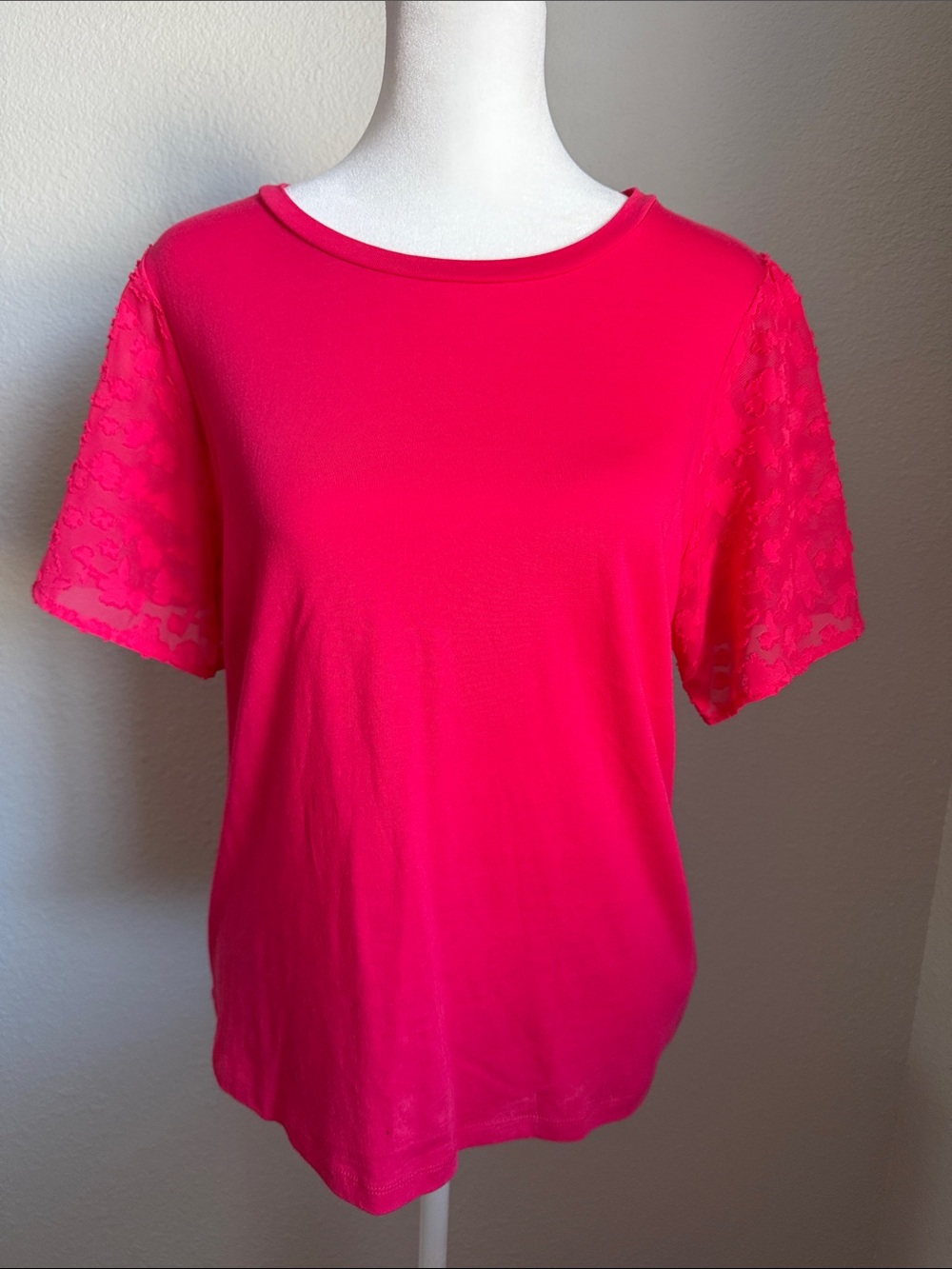 MICHAEL Michael Kors Hot Pink Lace Sleeve Short Sleeve Crewneck Top